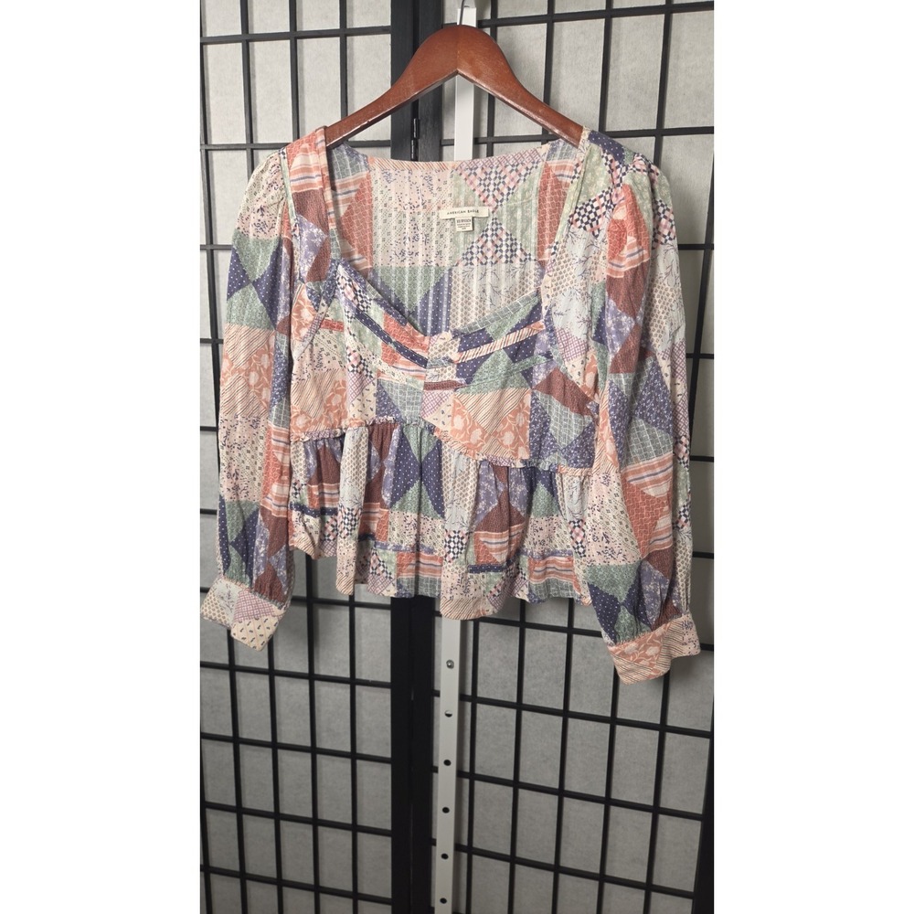 American Eagle Patchwork Boho Festival Hippie Crop Size Xs